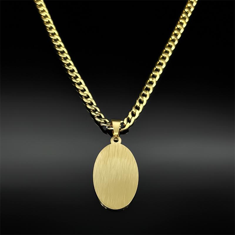 Islamic Quran Medal Oval Pendant Necklace for Women Men Stainless Steel Gold Color Muslim God Hip Hop Chain Amulet Jewelry Gift