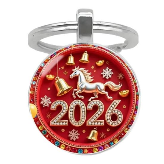 Year of Horse Keychain 2026 Zodiac Design Compact Good Luck Key Chain Pendant with Bells Metal Frame Holiday Decoration