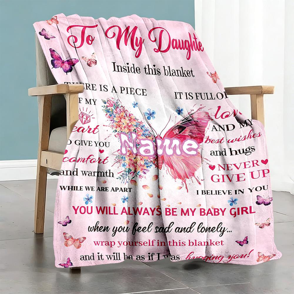 Give Girl Butterflies Customize Text Blanket Cozy Customizable Blanket Soft & Cozy Throw For Couch Nap Livingroom Office Four Seasons Multipurpose