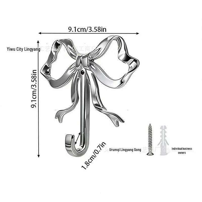 Alloy Bow Wall Hook for Living Room, Bathroom, and Entrance Decoration