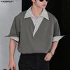 Summer Men Lapel Neck Short Sleeve Striped Patchwork Casual Loose T-shirts Tops
