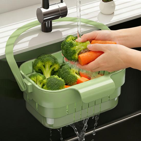 Yousheng Hanging Drain Basket, Foldable with Reinforced Handle Design, Retractable Waterproof Moisture-Proof Basket for Bathroom Kitchen