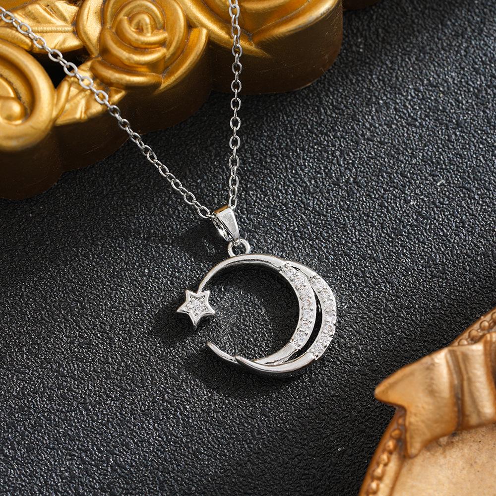Elegant Women's Lux Zircon Moon & Star Pendant Necklace - Colorfast & Stylish Gift