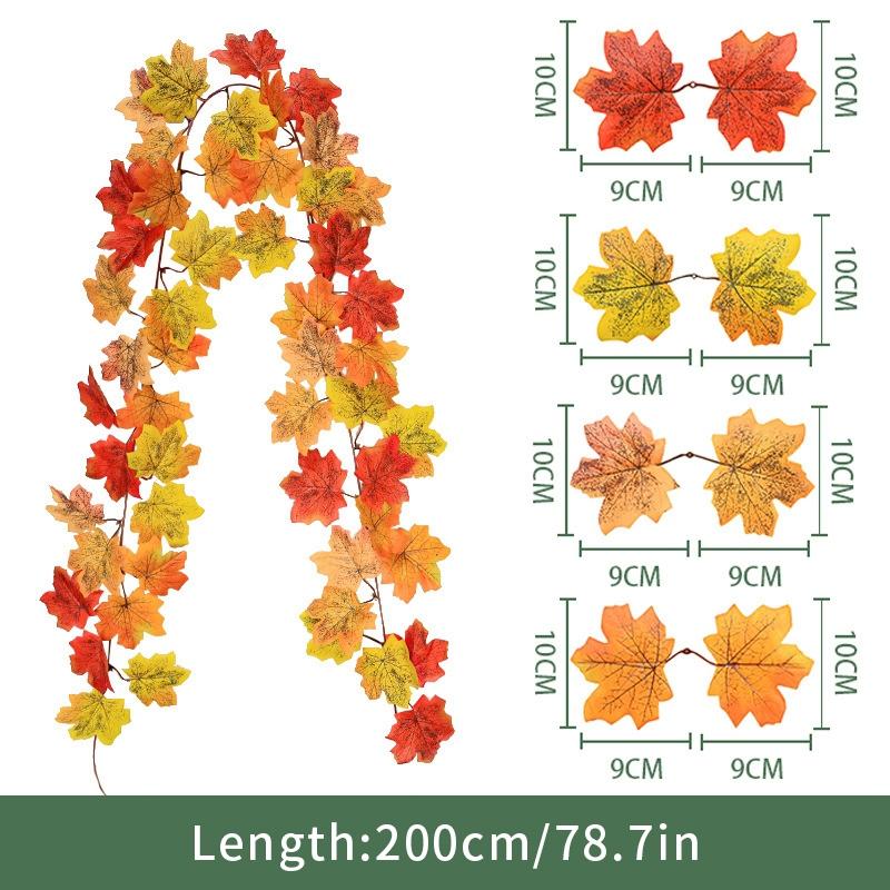 Artificial Maple Leaves Halloween Thanksgiving Decoration Autumn Fall Leaf Simulated Maple Leaf Garland Fallen Leaves Rattan