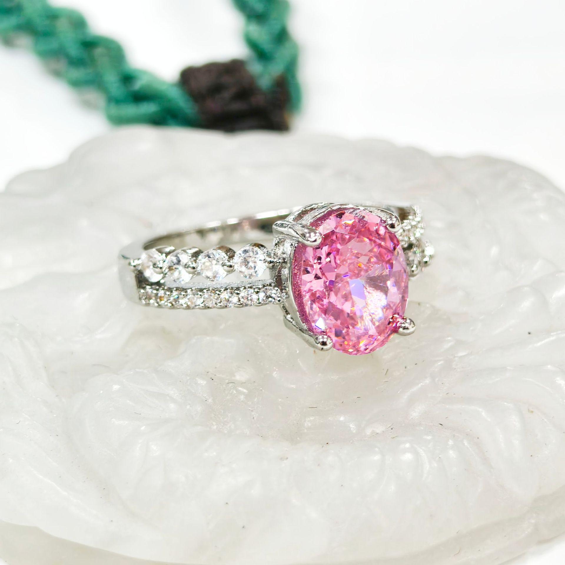 Gesi En Double Row Korean Style Hollow Oval Ring with Luxurious Diamond Inlay Size 5