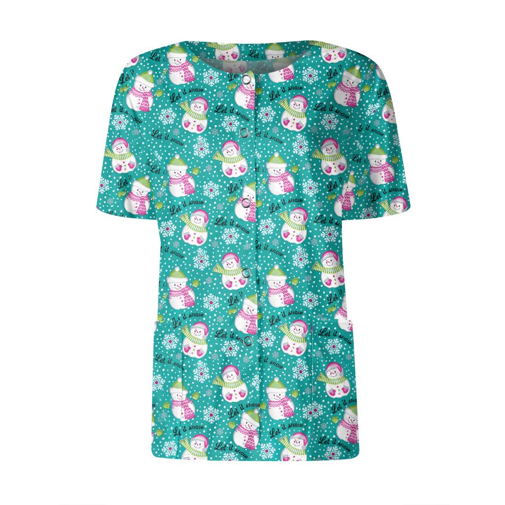 Dámské vzorované kapsy s krátkým rukávem, stojáček s pracovním potiskem, jednořadové ochranné oblečení, svetřík, top