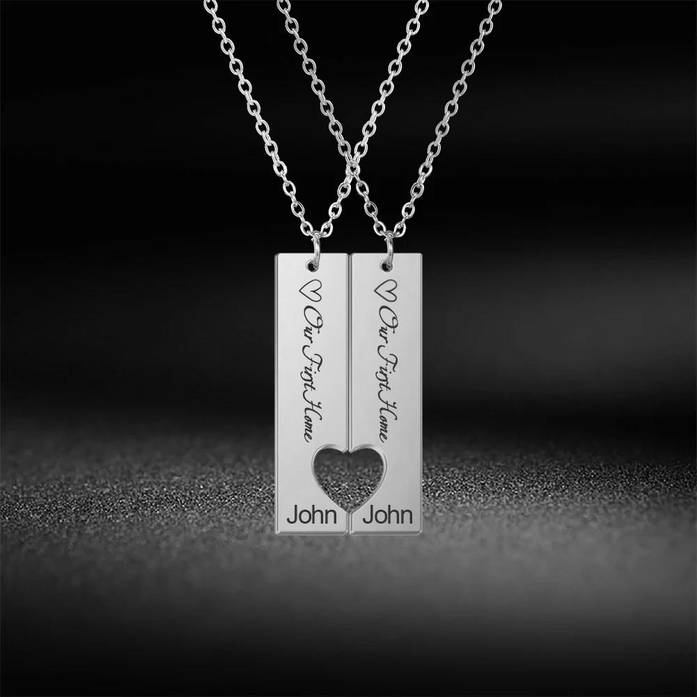 Lemegeton Personalized Name Necklaces Engraved Text Pendants for Couples Stainless Steel Jewelry Custom Valentine's Day Gifts