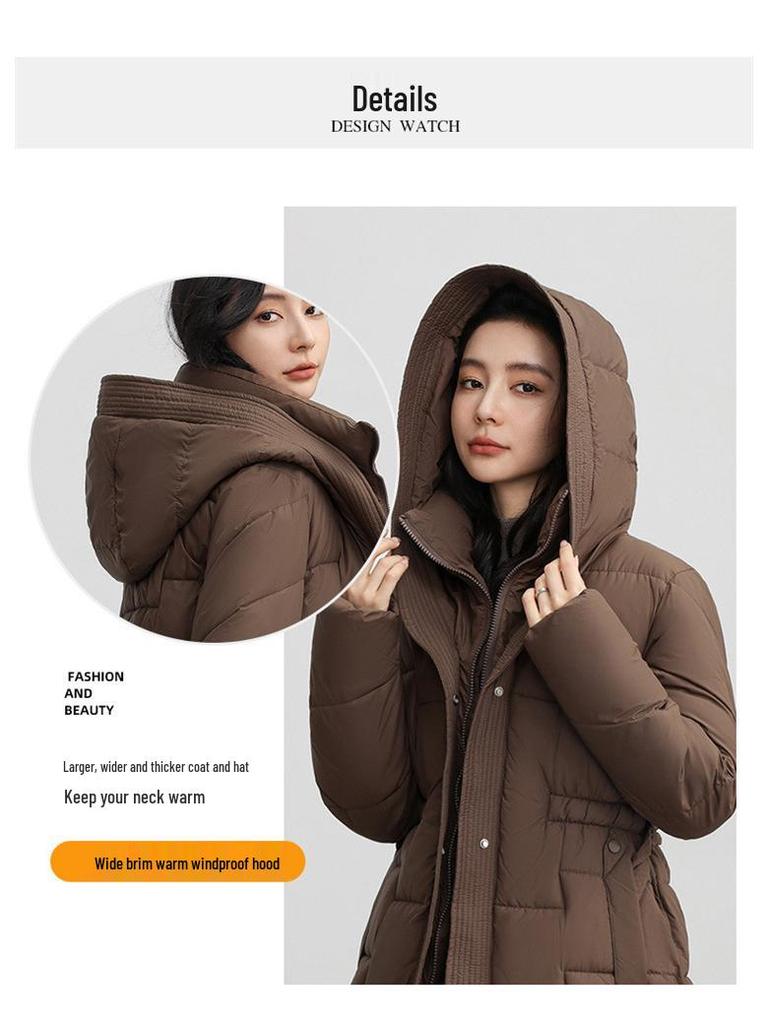 Maillard Women's Mid-Length Hooded Down Coat - Thick, Cold-Proof Winter Outerwear