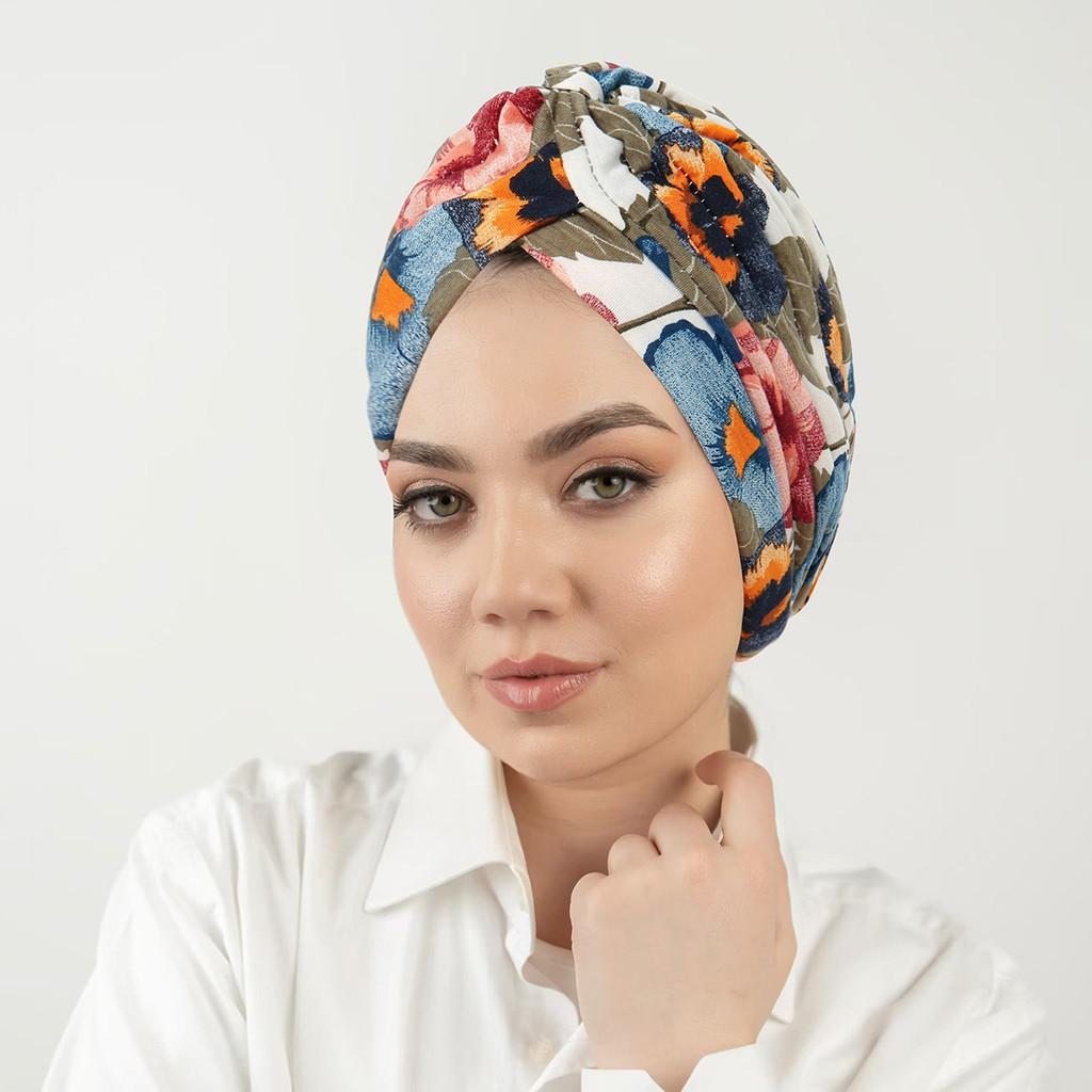 

Stylish Round Top Head Cover With Floral Prints For Sports And Casual Outings White Blue