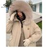 Žena Nová móda Kabát Zimní límec z umělé kožešiny Oversized dlouhá bunda Žena Teplá podšívka Zimní Dámská bunda