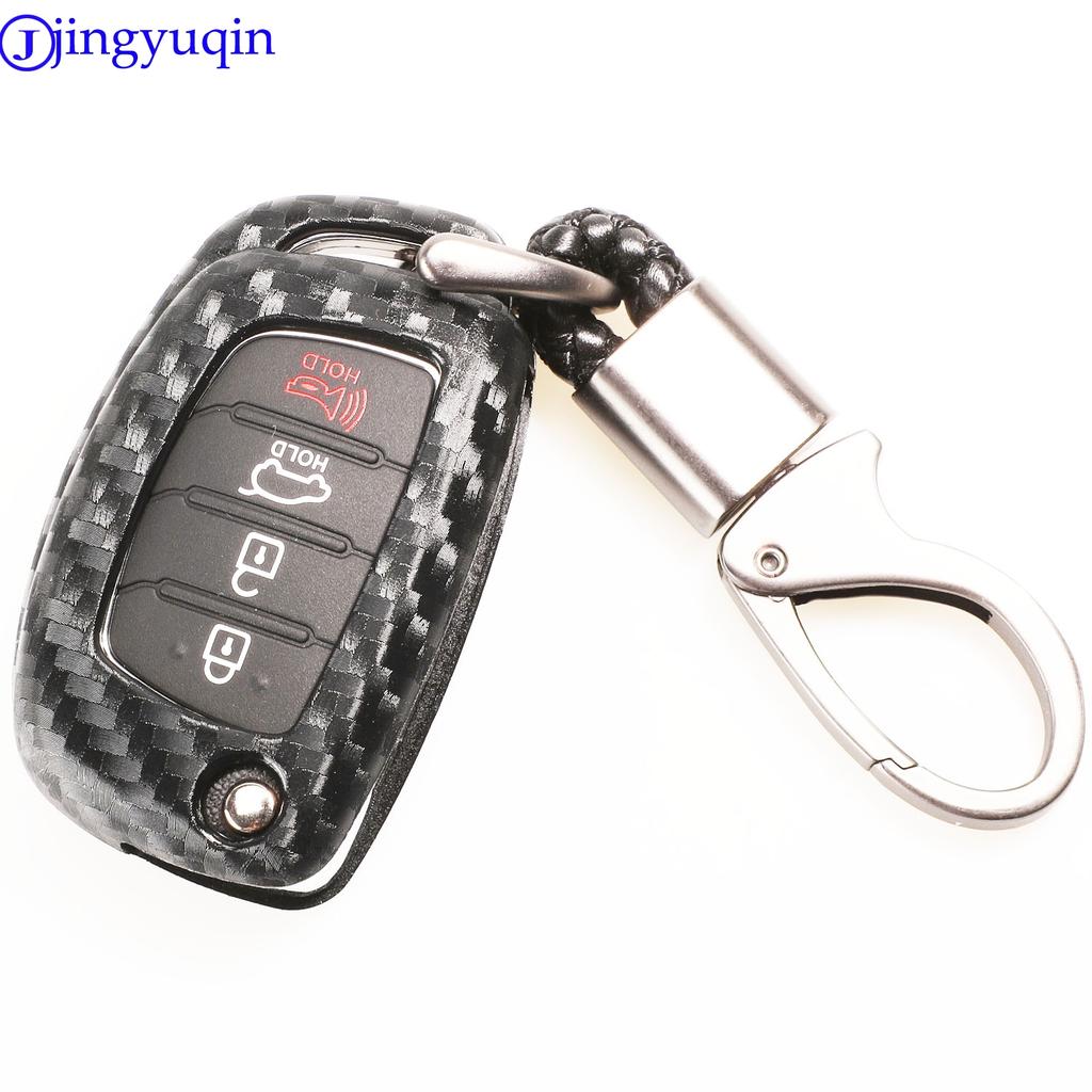 Jingyuqin Carbon Silicone Key Fob Shell Cover Case For Hyundai Creta I10 I20 Tucson Elantra Santa Fe 2016 2017 2018