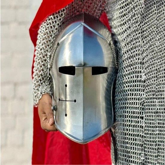 18g Steel Barbuta Helmet Medieval Knight Armor, LARP Cosplay