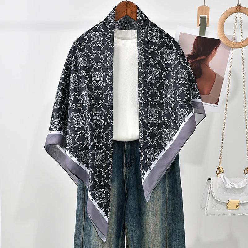 110*110cm Neuer Baumwoll-Leinen-Quadratischer Schal Damen Kopftuch Blumenmuster Halstuch Schals Kopftuch Bandanas Haargummi Stirnbänder