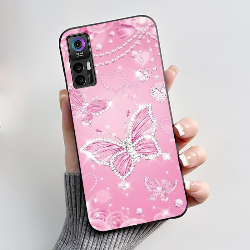 Case For TCL 30 Plus 30 5G T676K T676J T676H T776H Phone Case Fashion Butterfly Flowers Black Silicone Shockproof Cover Casing