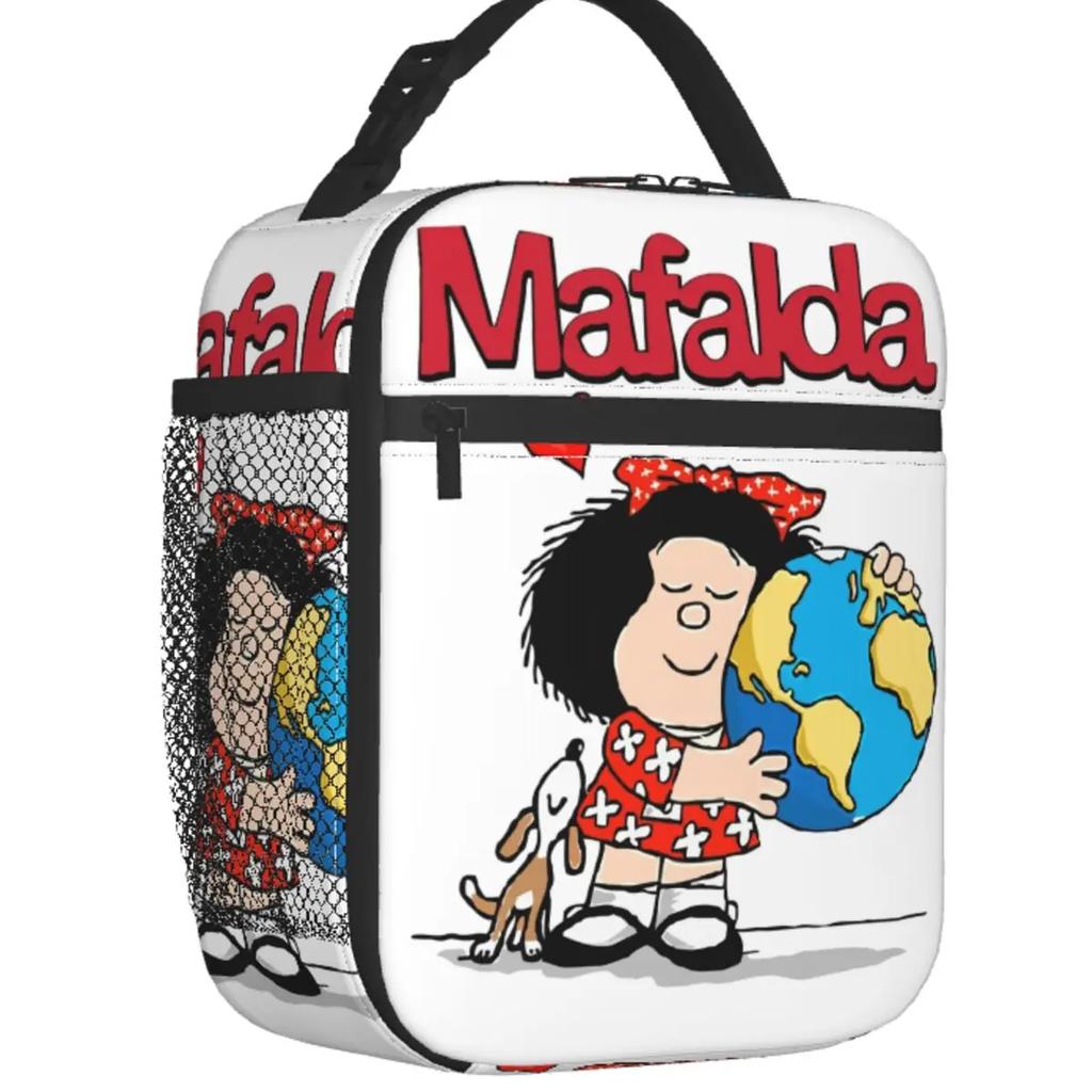 Funny Mafalda Insulated Lunch Bag for Women Resuable Quino Comic Cartoon Cooler Thermal Lunch Box Office Work School