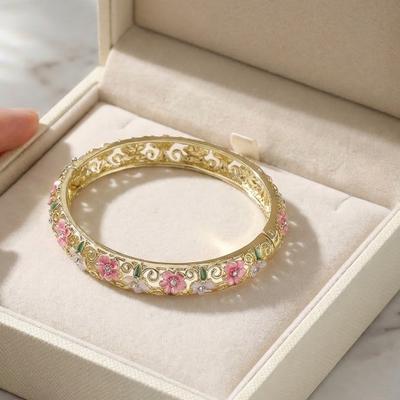 Böhmischer Emaille Vintage Cloisonné Armreif Hohl Blumig Blume Kristall Armreif Klassisch Strass Damen Handgelenkarmband Damen