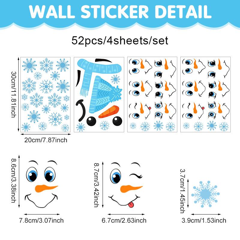 New Christmas Sticker Self-adhesive Snowman Window Sticker Cartoon Expression Refrigerator Sticker Home Wall Sticker