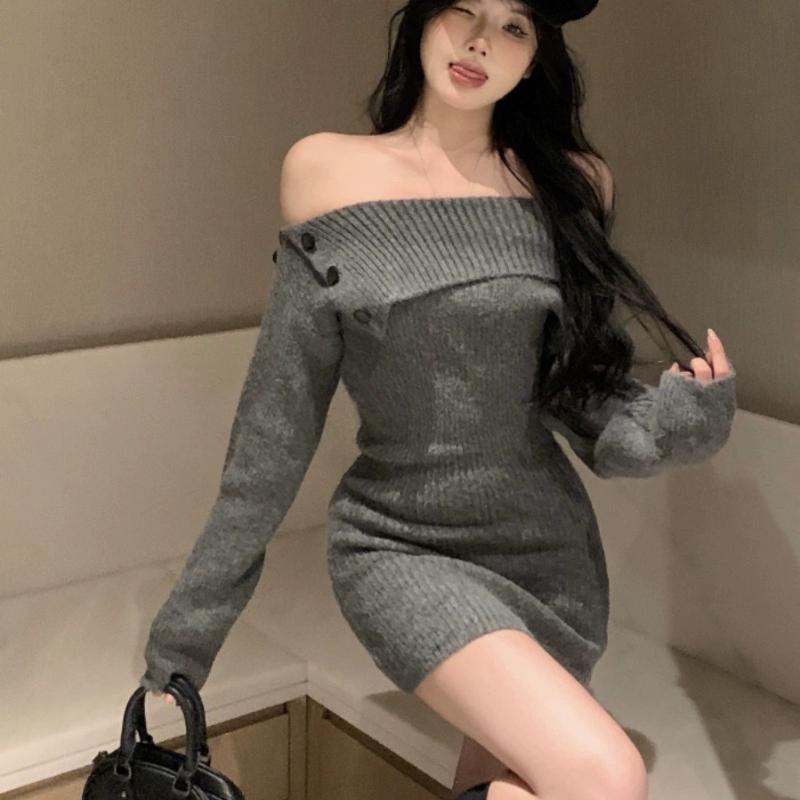 navy blue dress for baby girl Autumn Winter Short Sleeve Turtleneck Knitted Women Sweater Dress - Knit  Dress and Womens Sweater Dress price main image 0