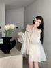 Holiday style bow one-word shoulder chiffon dress summer new gentle wind small loose A-word skirt