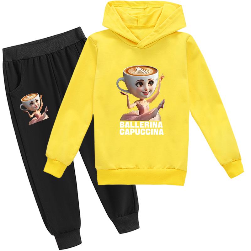Ballerina Capuccina Italian Brainrot Funny Meme Kids Clothes Boys Hoodie+Pants 2pcs Set Oddler Girls Tracksuit Children Outfits