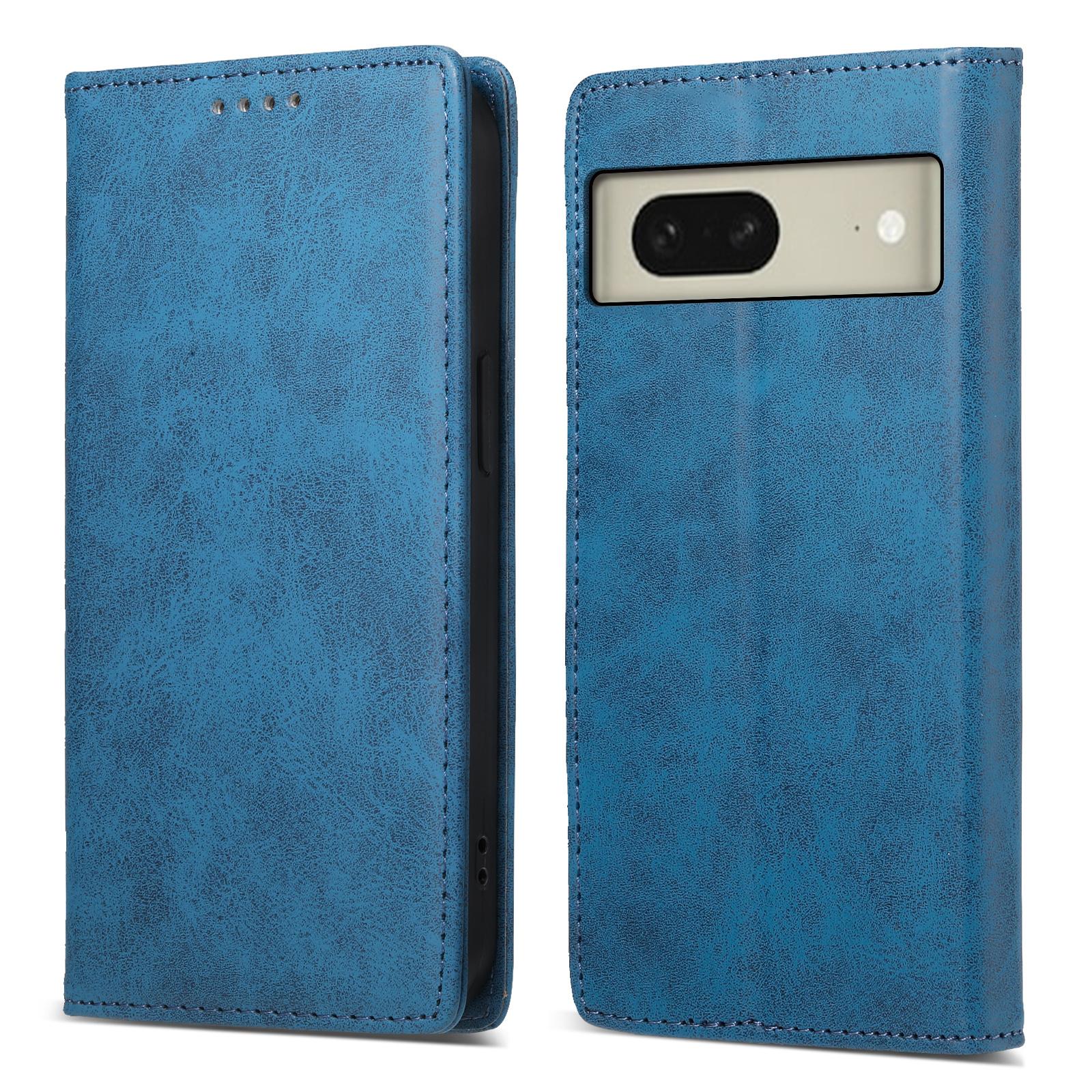 

DF-05 For Google Pixel 8 Solid Color Drop-proof Leather Phone Case RFID Blocking Wallet Stand Cover Blue