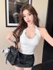 #Early autumn new pure desire grinding chain splicing warm neck vest slim and thin women's fixed belt chest pad
