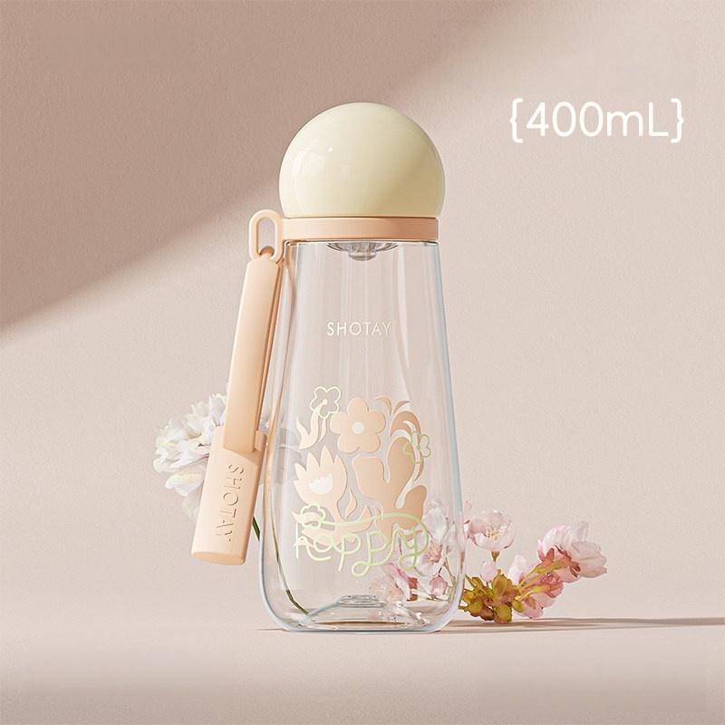 SHOTAY  400/600ml Plastic Water Cup Flower Pattern Water Bottle with Tea Strainer Leak-proof Brew Tea Cup Portable Office Cup