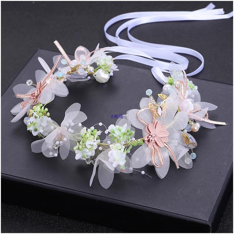 Mori Style Fairy Flower Crown Headband with Ribbons - Flower Girl Princess Birthday Accessory