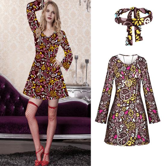 Zestaw Sukienka Opaska Lata 70. Kostium na Imprezę Halloweenową do Odgrywania Ról Cosplay Disco