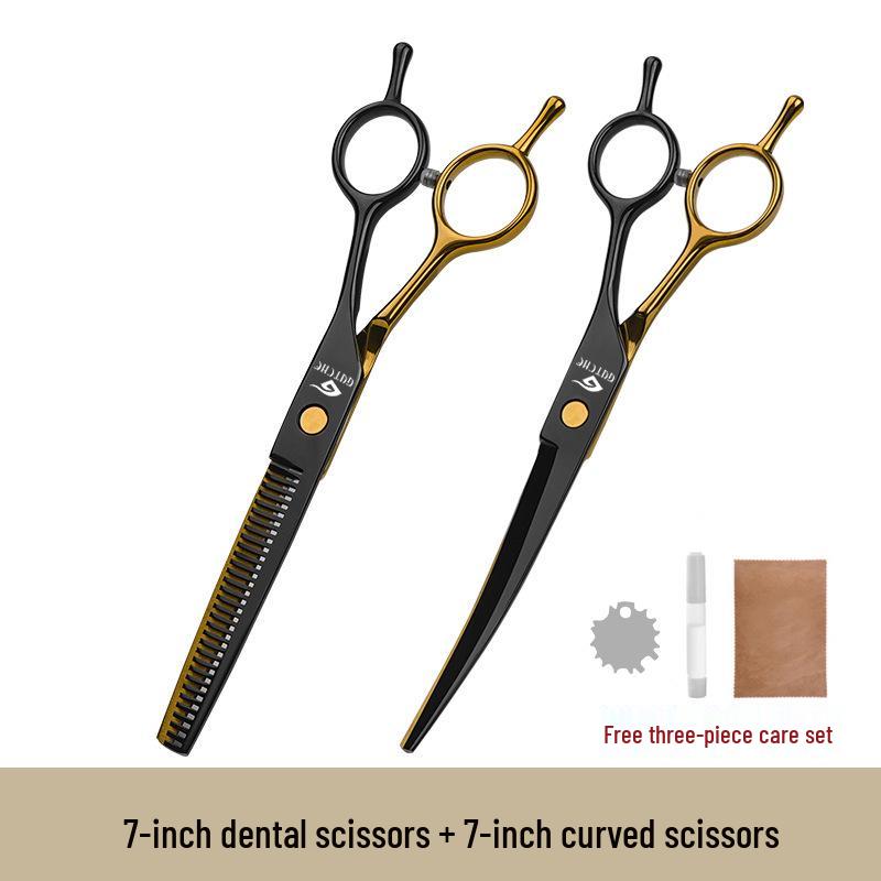 All-Steel Pet Grooming Scissors Set - Includes Curved Dog Hair Cutting Scissors
