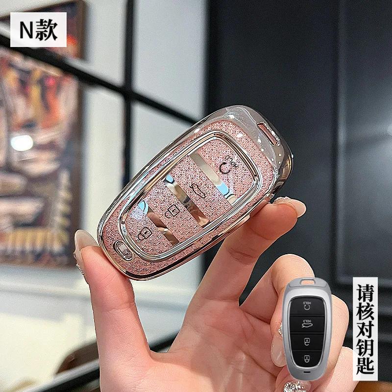 Diamond Pink For Hyundai Tucson Solaris Sonata Hybrid NEXO NX4 Santafe Dn8 Remote Key Case Cover Fob Accessories