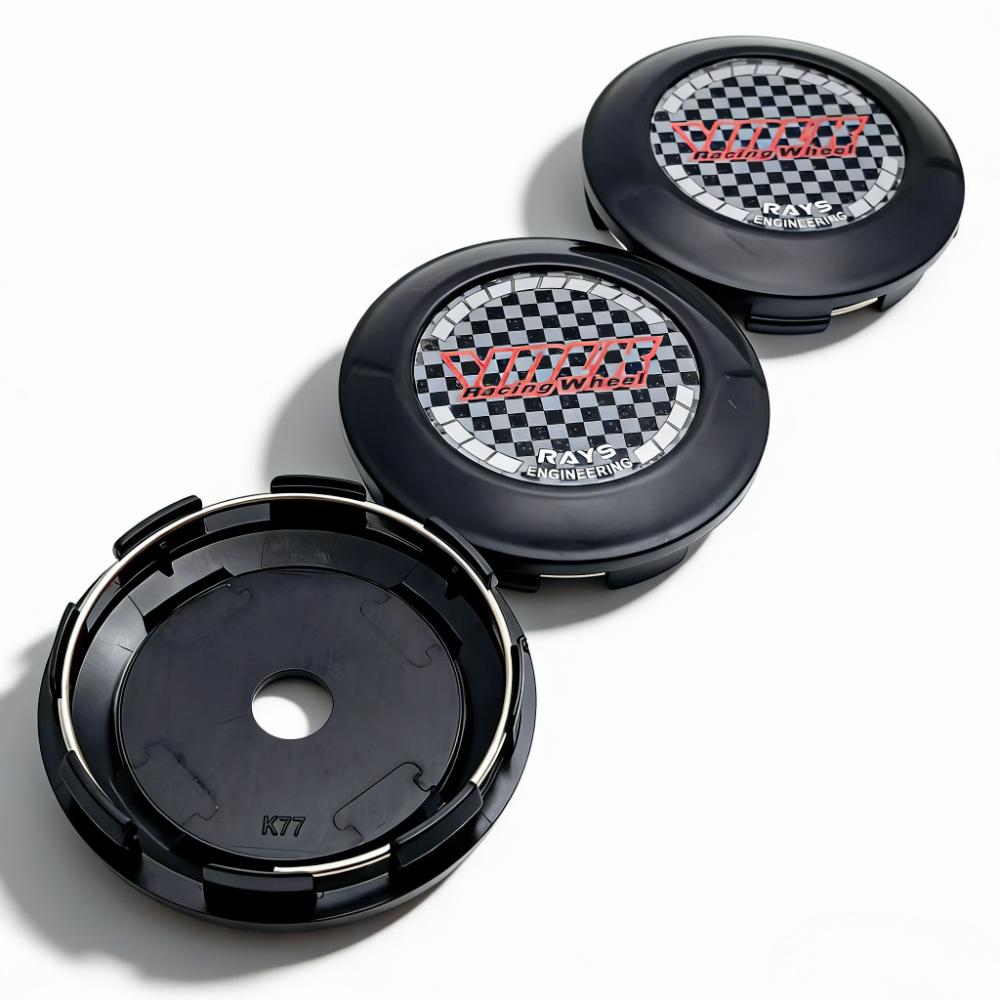 4 Stück 77MM Clips 72MM JDM VOLK Logo Emblem Auto Radnabendeckel Felge Radkappen Staubschutz RAYS Abzeichen Räder Radkappe Auto Zubehör