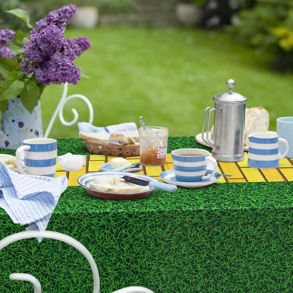 2 Pcs Yellow Brick Runner Tablecloth Cover Green Grass 54 x 87 Wizard Party Decoration Brick Backdrop Wall Waterproof Grass Field Plastic Table Cover