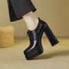 Fashion Super High Heel Single Shoes Autumn New Round Toe Front Strappy Platform Non-slip Wear-resistant Block Heel Shoes