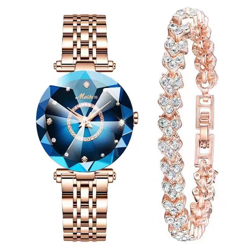 Elegant Ladies' Quartz Watch with Diamond Accents, Durable Glass, and Steel Band