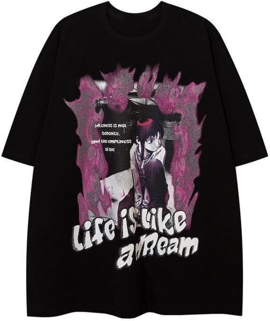 Uomo Donna Y2K Anime Vintage Magliette T-Shirt Grafica Ragazza Fiamma Preppy Gotico Grunge Emo Streetwear Top Teen Abbigliamento Alt
