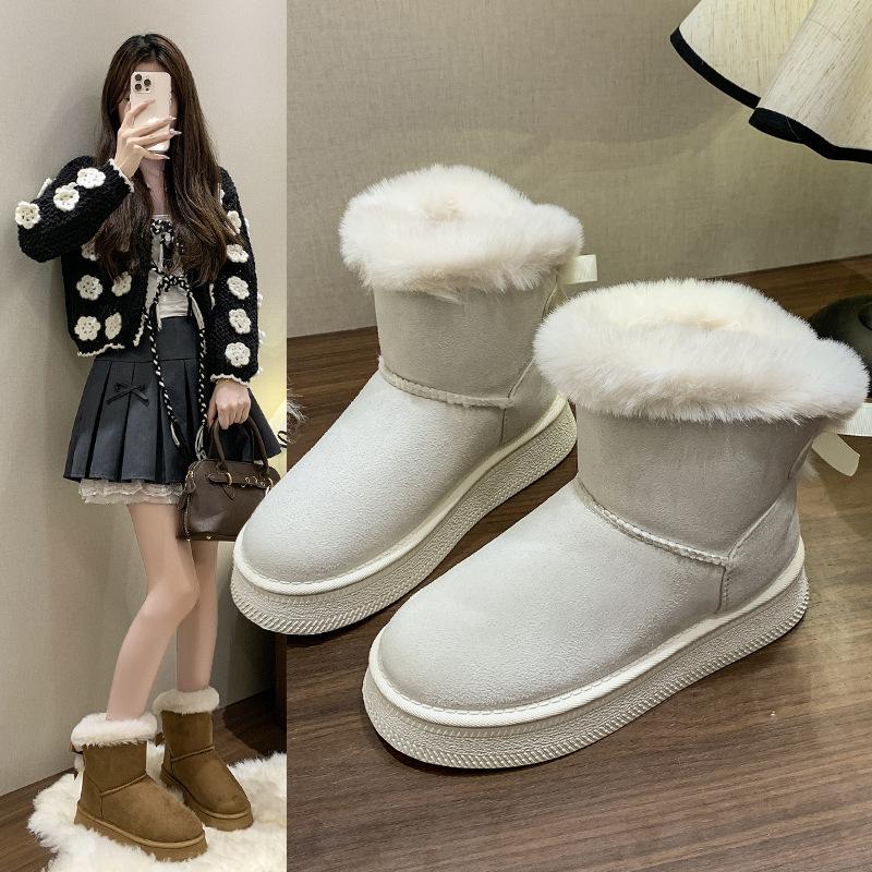 Plus Size Snow Boots Women's 2025 Winter New Casual Fur Warm Wear Platform Cotton Boots