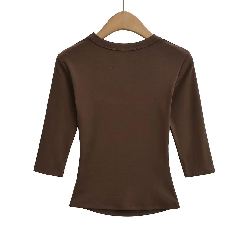 Spicy Girl U-neck Mid-Sleeve Slim-Fit Stretchy Top - Pure Desire Style (2026)
