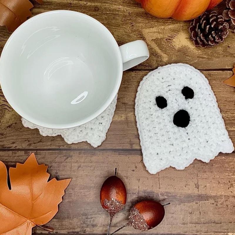 1PC Insulation pad pure hand-crocheted pumpkin coaster Halloween atmosphere cute placemat
