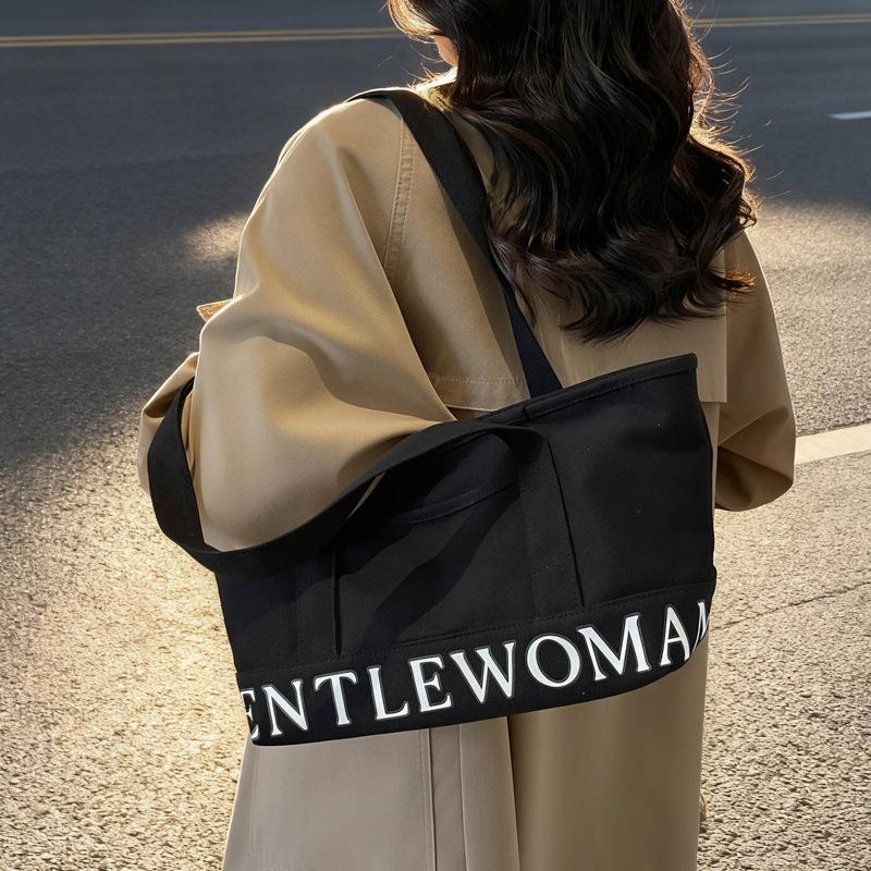 New Fashi Gentlewoman Canvas Shoulder Bag Large Capacity Casual Letter Handle Bag for Women Texture and Versatile Storage Bags