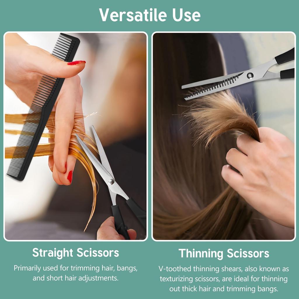 Hair Cutting Scissors Thinning Shears 6 Inch Professional Stainless Steel Barber Scissors with Sharp Blades for Men Women Black