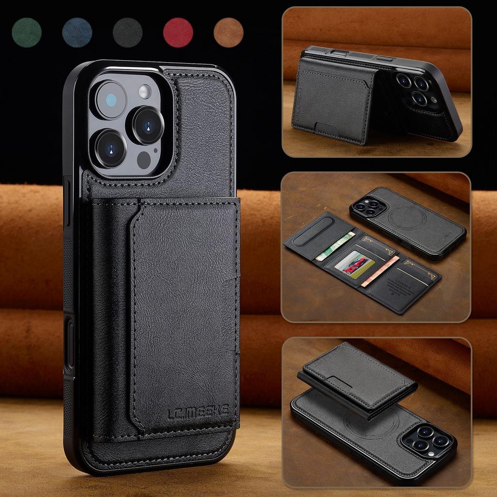 Compatible with iPhone 17 Pro magnetic card holder, 16 Plus protective case, 15 Max Apple two-in-one detachable phone case