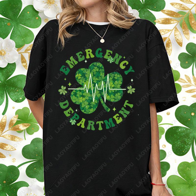 

St Patricks Day Casual Unisex Cotton Shirts Lucky Clover Minimalist Style Oneck Printed Tops Fun Irish Women Dress Ropa Mujer S