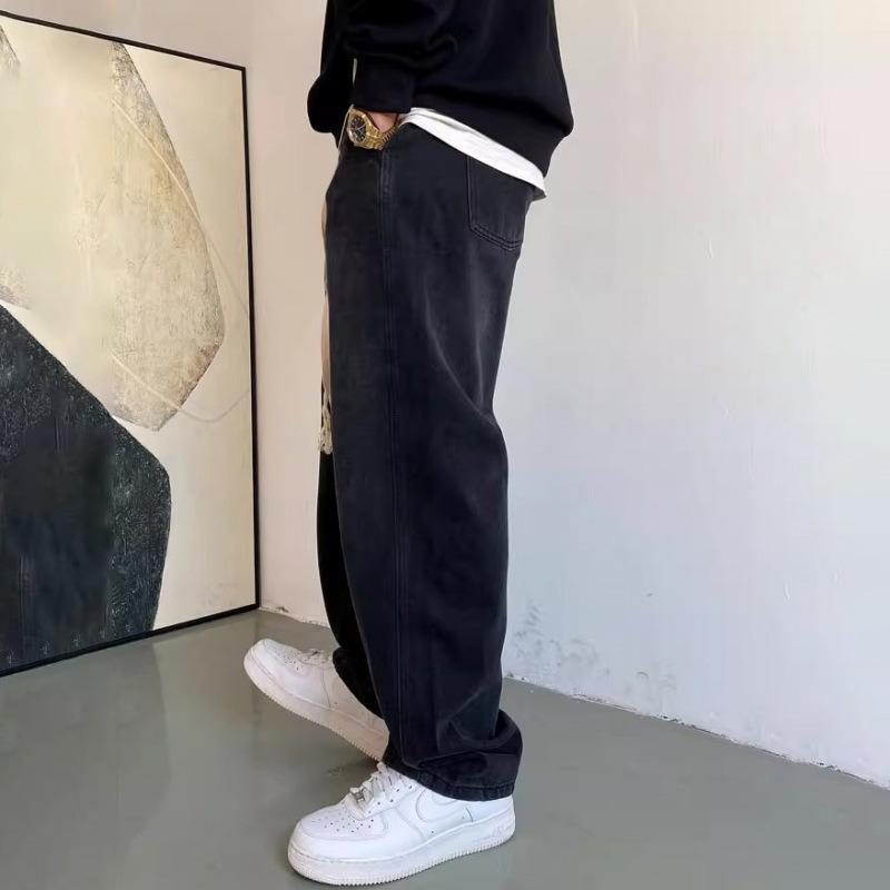 Jeans Denim da Uomo Taglie Forti, Taglia Grande, Casual, Morbido, Coulisse, Gamba Dritta Larga