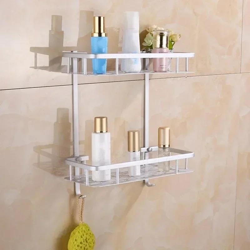 Bathroom Shelf Organizer 30CM Shower Storage Rack Gray Wall Mounted Space Aluminum Toilet Shampoo Holder Shelves Accessories