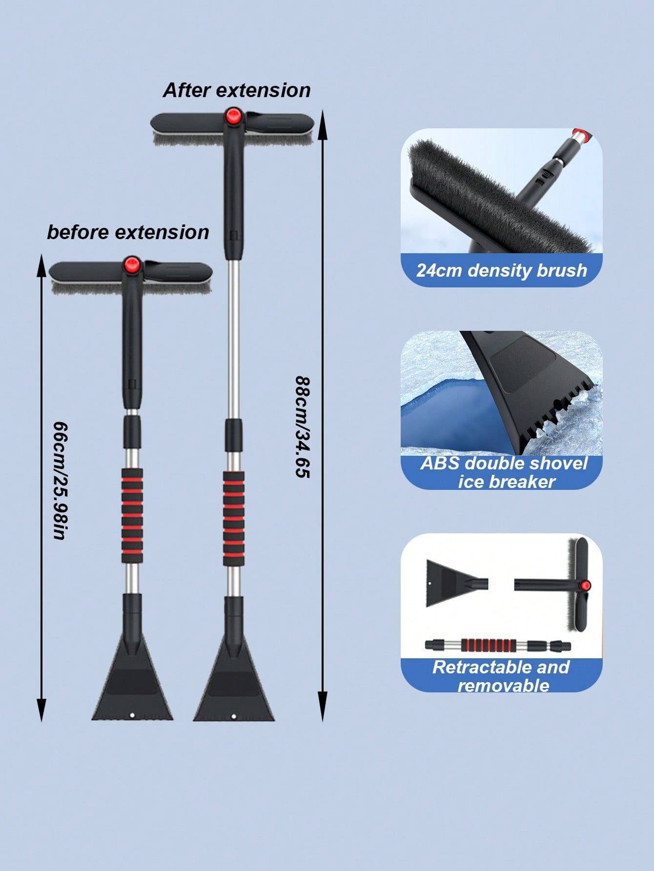 

Retractable Car Snow Brush & Ice Scraper, 2 in 1 Aluminum Double Head Winter Essential Tool