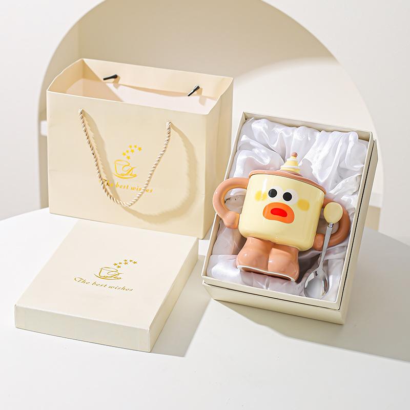 Clown ceramic cup with lid and spoon, mug, girl dormitory cup, household water cup, holiday gift for friends