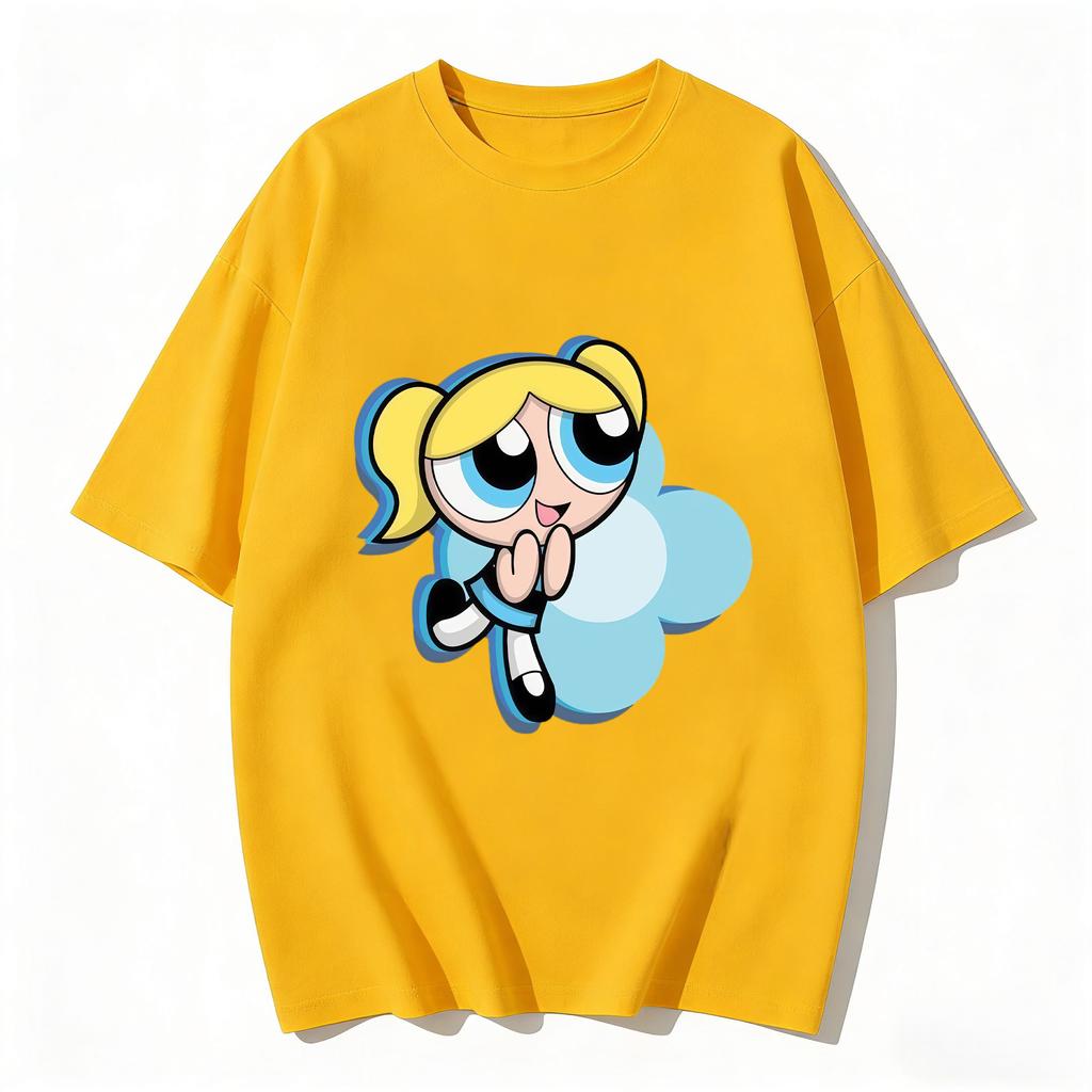 2026 Sommer Niedliche Powerpuff Girls Familien-Matching T-Shirts Cartoon-Druck Baumwoll-T-Shirts Lässige Kurzarm-Oberteile für Kinder und Erwachsene