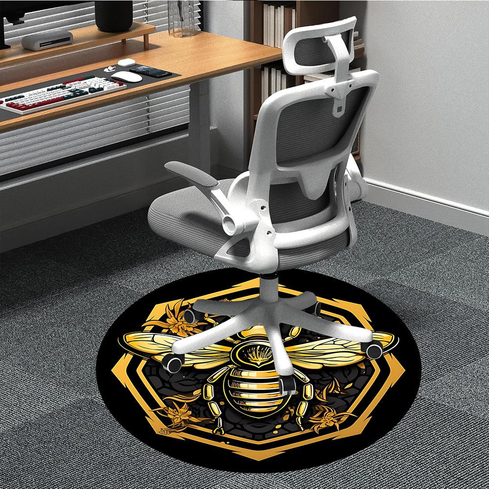 1PC Bee Honeycomb Office Round Area Rug, Mat Suitable For Office, Under Office Chairs Bedroom Living Room Home Decor, Room Deco