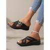 Fish Mouth Thick Bottom Slope Heel Slippers Beach One Word Large Size Multi-color Simple Women Summer Leaking Toe Outer Slippers